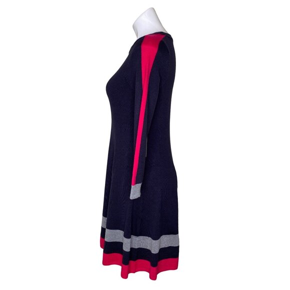 Vince Camuto NWT $128 Knit Fit & Flare Dress, Navy Red Gray Striped Trim Size S - Picture 5 of 8